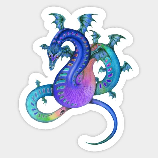 Fabulous Rainbow Dragon in Royal Blue, Teal, and Purple Sticker by Sandra Staple